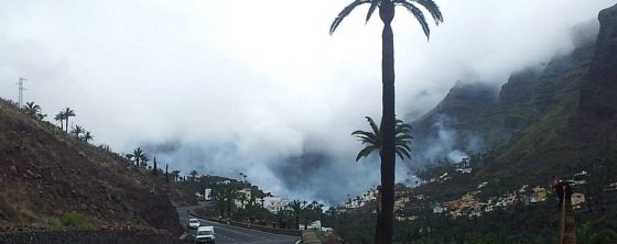 En las fotos pueden apreciar lo que está pasando en Valle Gran Rey; la proximidad del humo a casas y colegio
